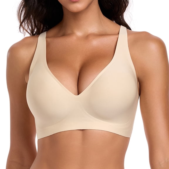 Hisoso Womens Deep V Bras Wireless Comfortable Bra Supportive No Underwire Bras Tshirt Push Up Bralettes Plunge Seamless Bra