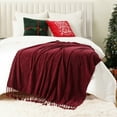 thumbnail image 3 of Battilo Burgundy Chenille Throw Blanket, Decorative Fringe Dark Red Blanket,Christmas Decor,50"x60", 3 of 8