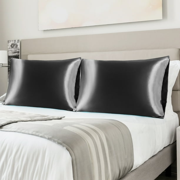 PiccoCasa Satin Pillowcases Queen Pillow Covers Set of 2, Black