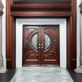thumbnail image 5 of 72" x 80" Environment Damage Resistant Polyurethane Composite Exterior Entry House Front Door, Openable Tempered Rain Glass Window, Right-Hand Double Door Inward Swing Dark Walnut AR05, 5 of 12