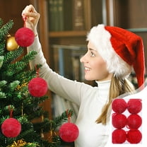 Christmas Ornaments, 6pcs Red Wool Yarn Foam Ball Ornaments Set Christmas Tree Decorations Handmade Style Hanging Baubles for Holiday Home Party Decor 2025 Trend Collection