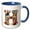 Blue/White, variant on 3drose, Boho Floral Monogram Initial H, 11oz Two-tone Red Mug