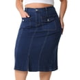 thumbnail image 4 of Agnes Orinda Plus Size Denim Skirt for Women Basic High Waist Ripped Hem Pockets Jeans Skirts 1X Dark Blue, 4 of 5