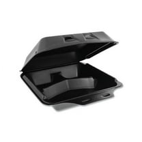 SmartLock Foam Hinged Containers Large, 3-Compartment, 9 x 9.5 x 3.25, Black, 150/Carton