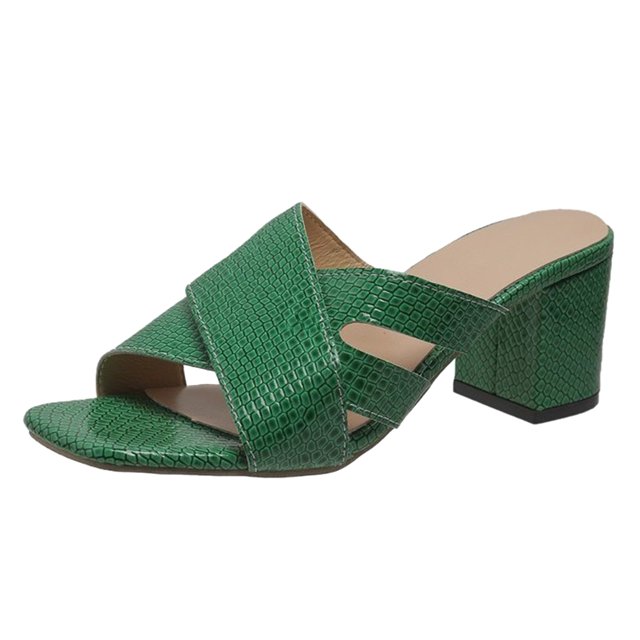 XIAQUJ Women Sandals Fashion Summer New Pattern Solid Color Open Toe Thick Heel Square Heel Non Slip Slip on Comfortable Shoes Sandals for Women 2024 Green 7