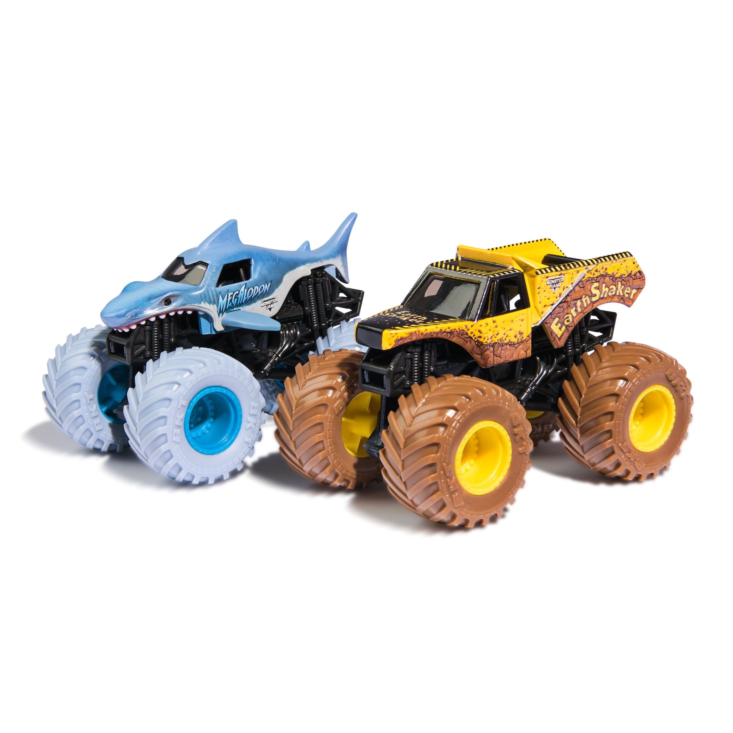 Monster Jam, Official Earth Shaker Vs. Megalodon Die-Cast Monster Trucks, 1:64 Scale, Kids Toys for Boys Ages 3 and up