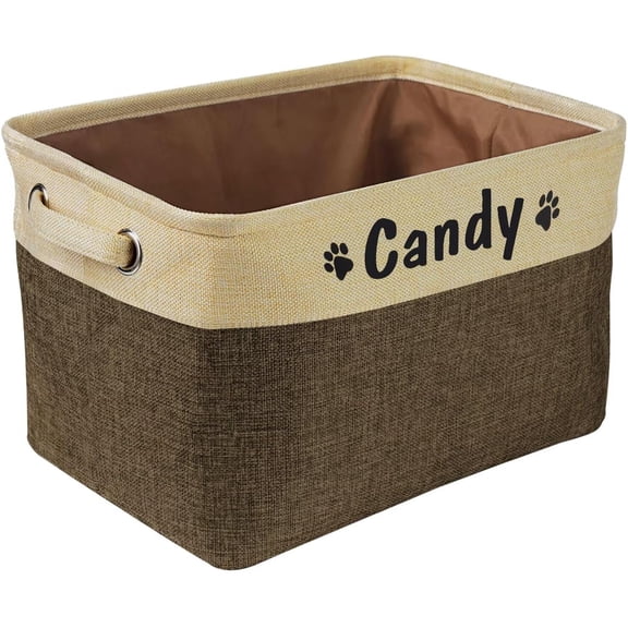 Personalized Dog Cat Toy Storage Basket Cloth Home Organizer Carrier Bin & Handle