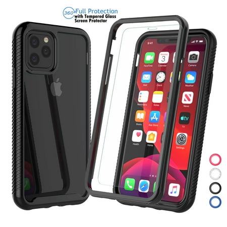 2019 iPhone 11 6.1" Case, Sturdy Case for iPhone XI with Screen Protector, Njjex Full-body Rugged Bumper iPhone 11 Case with Tempered Glass Screen Protector Shockproof Clear Back Slim Cover