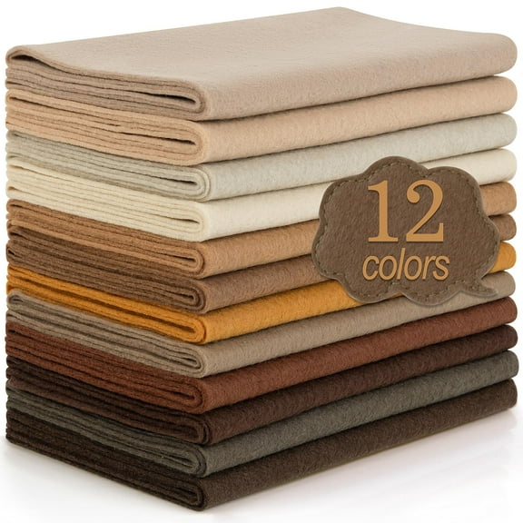 12 Rolls 8x35 Inch Thick Felt Fabric for Crafts 1.4mm Soft Nonwoven Sewing Squares DIY Patchwork Assorted Brown Tones Series