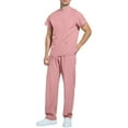 thumbnail image 2 of DENGDENG Scrubs for Women Plus Size Set 4 Way Stretch Nurse Uniform Quarter Zip Up V-Neck Short Sleeve Scrub Top & Drawstring Jogger Pants Work Nursing Plus Size Scrubs Set with Pockets,Pink M, 2 of 6