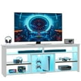 thumbnail image 3 of Bestier 70" TV Stand for 75" TV with LED Light Modern Tall Entertainment Center with Shelves for PS5, White Marble, 3 of 10