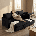 thumbnail image 3 of Leumius Sectional Sofa with Pull Out Sofa Bed,L Shaped Corduroy Sofa Couch with Storage Chaise,3 Seater Convertible Sectional Couch for Small Living Room, Apartment, Office,Black, 3 of 11