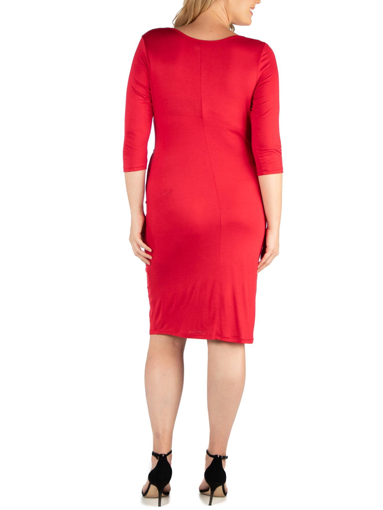24seven Comfort Apparel Plus Size Knee Length V Neck Dress