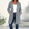 thumbnail image 2 of Women Long Vertical Ribbed Knit Hooded Sevevn Cardigan Full Zip Drawstring Dual Side Pockets Long Sleeve Casual Outer Coat For Spring Fall, 2 of 8