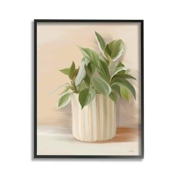 Stupell Industries Plant in Striped Pottery Botanical & Floral Painting Black Framed Art Print Wall Art, 11 x 14