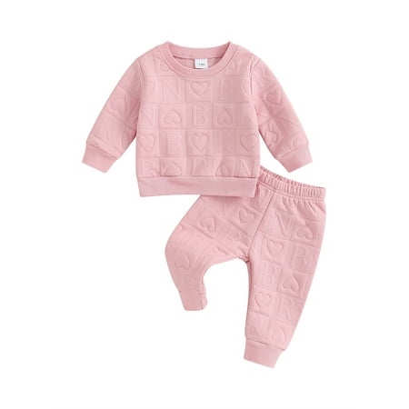 

Thaisu Baby Girls 2PCS Outfit Sets Long Sleeve Crewneck Casual Tops Heart Letter Print Pants