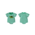 thumbnail image 2 of BemeyourBBs Newborn Baby Boy Girl Summer Clothes Cute Infant Baby Turtle Outfit Waffled Striped Bubble Romper Short Sleeve Turtle Embroidery Bodysuit One Piece Jumpsuit, 2 of 9