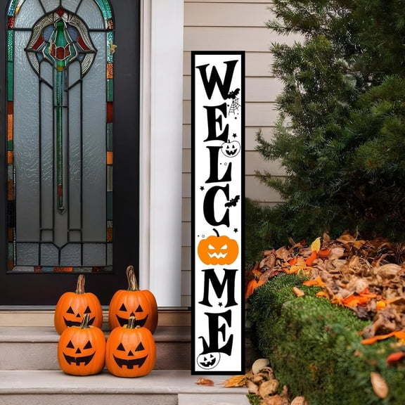 47.2 Inch Halloween Porch Sign, Wooden Pumpkin Tall Vertical Leaner Welcome Sign for Front Door Standing Decor, Rustic Farmhouse Home Decorations for Outdoor Yard Wall Hanging