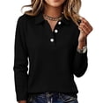 thumbnail image 2 of Womens Long Sleeve Polo Shirts V Neck Collared Button Down Shirt | Polo Shirts,V Neck, Collared, Button Down Black XL, 2 of 6