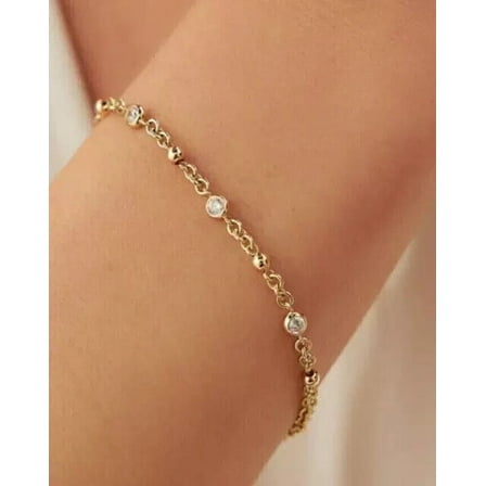 4Ct Round Cut Natural Moissanite Diamond 7'' Inch Tennis Bracelet in 14K Yellow Gold Plated