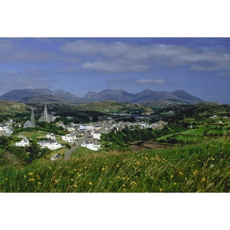 Connemara Co Galway Ireland High Angle View Of Village Stretched Canvas - The Irish Image Collection  Design Pics (18 x