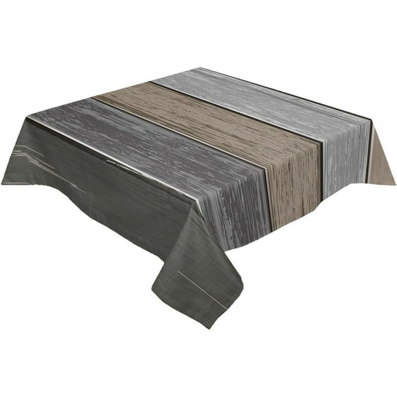 Square/Round Tablecloth 54x54inch, Farmhouse Wood Grain, Vinyl Table Covers Waterproof Oilcloth Table Cloth Linens, Farmhouse Tablecloths for Outdoor Dining Wedding Party Camping, Brown Grey Ombre