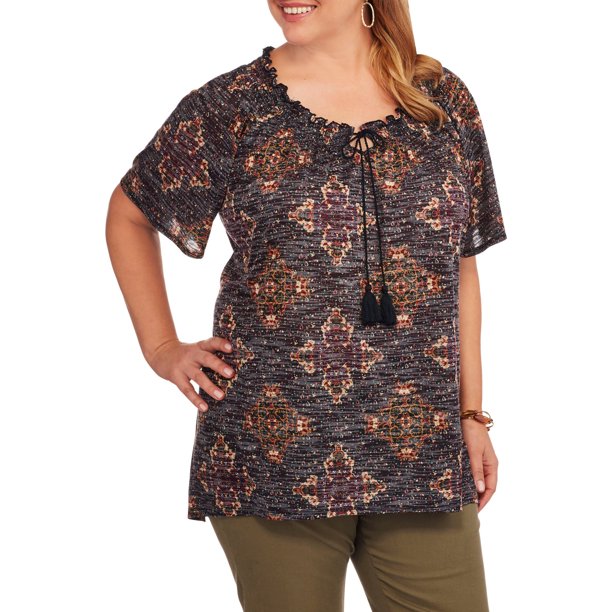 Faded Glory Women's Plus Sharkbite Peasant Knit Top