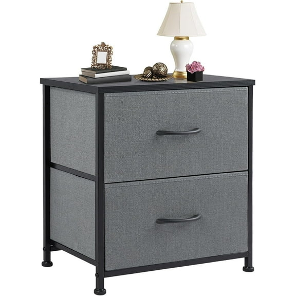Nightstand with 2 Fabric Drawers, Small Dresser End Table for Bedroom, Closet, Dorm, Bedside Storage Organizer, Gray