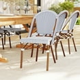 thumbnail image 5 of Martha Stewart Set of 2 Indoor-Outdoor Stackable Bistro Chairs with Natural Woodgrain Aluminum Finish Frames and White/Navy Woven Rattan Backs/Seats, 5 of 10