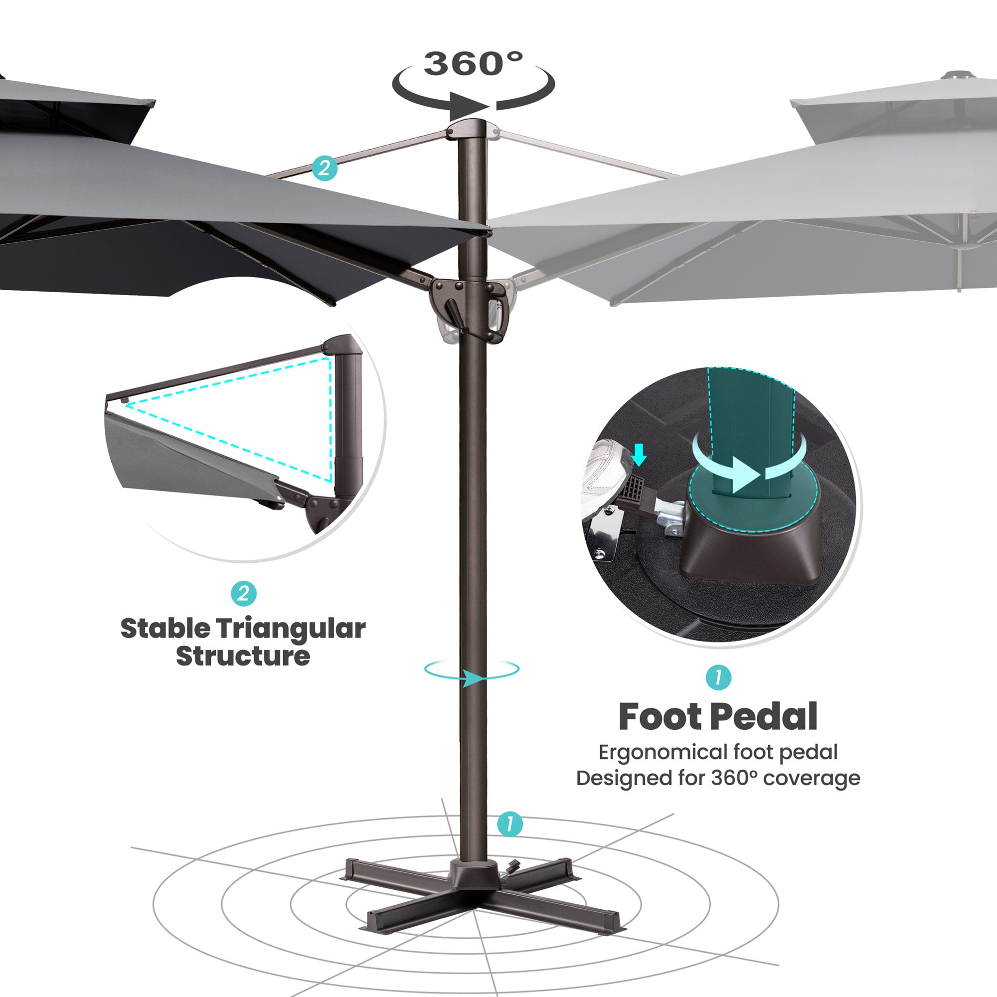 Pellebant 9 ft. x 12 ft. Rectangular Double Top Patio Cantilever Umbrella, Dark Gray