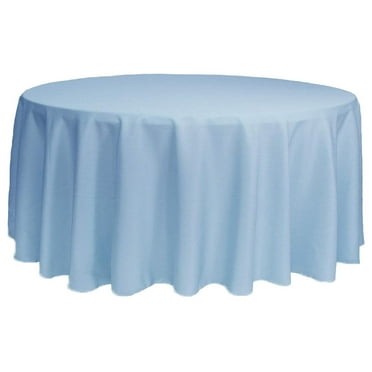 - 132 Inch Round Premium Polyester Tablecloth - Light Blue, Linen Table Cloth for Standard Round Tables