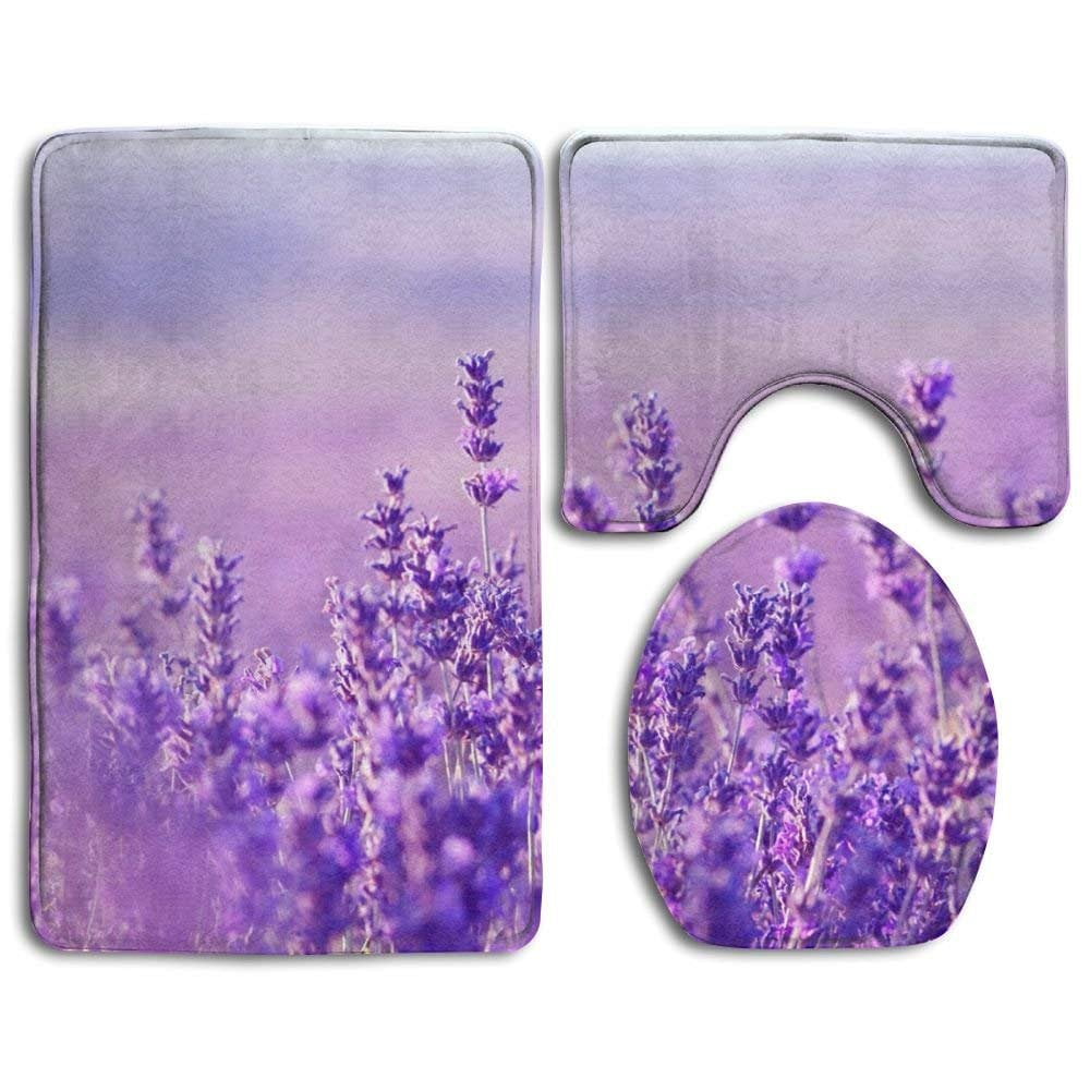 GOHAO Purple Lavender 3 Piece Bathroom Rugs Set Bath Rug Contour Mat