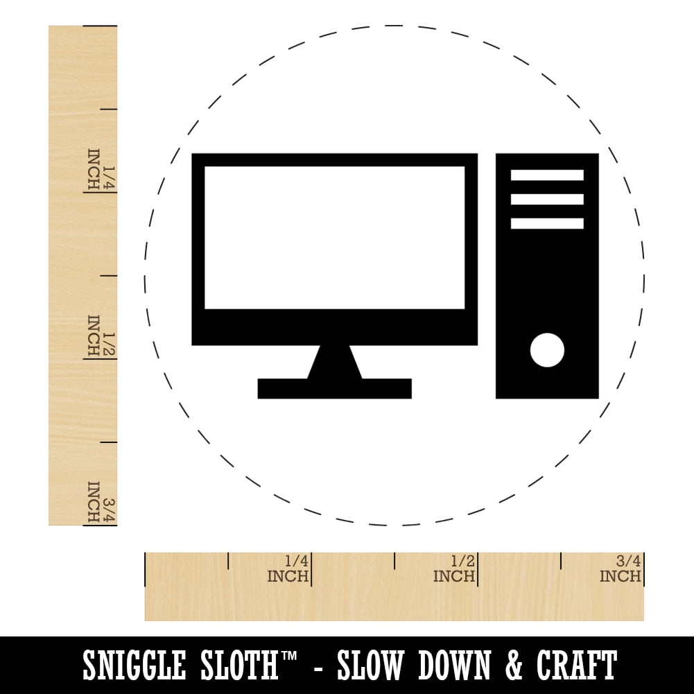 Desktop Computer Icon Self-Inking Rubber Stamp Ink Stamper - Black Ink - Small 3/4 Inch