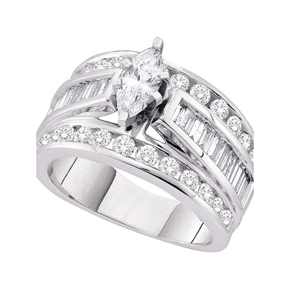 14kt White Gold Womens Marquise Diamond Solitaire Bridal Wedding Engagement Ring 3.00 Cttw