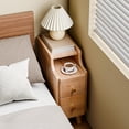 thumbnail image 3 of Narrow Nightstand Set of 2, Pre-Assembled Solid Wood Small Skinny Night Stand with Drawers, Open Sliding Shelf, Mid Century Modern Slim Bedside Table for Bedroom, End Side Table, Natural Oak, 3 of 8