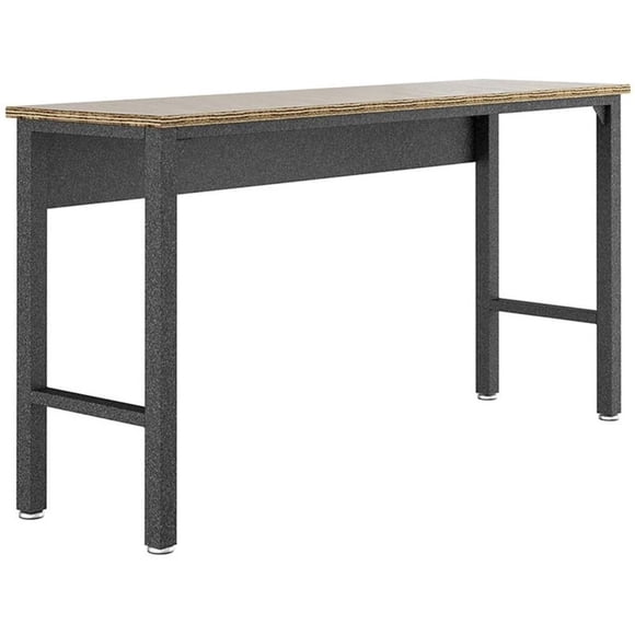 Pemberly Row Modern MDP Wood/Steel Metal Garage Work Table in Gray/Natural