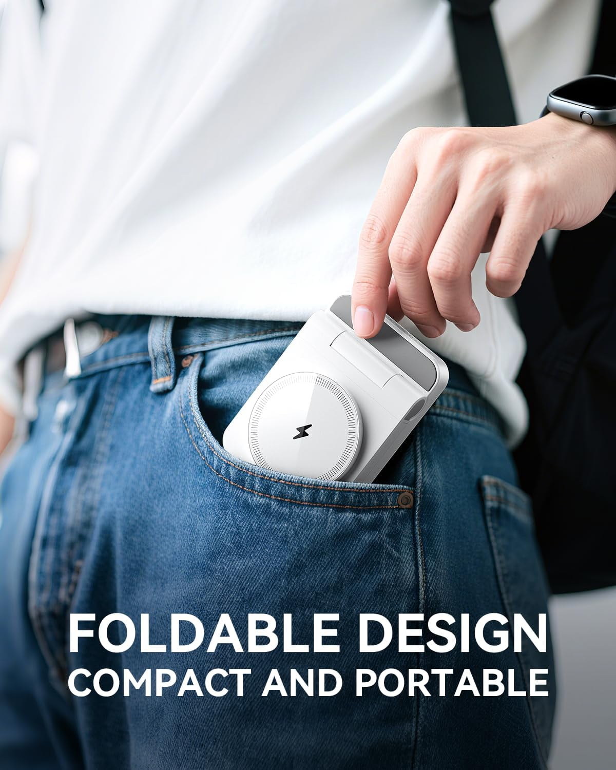 3-in-1 Foldable & Retractable Wireless Charger Station, 15W Fast Magnetic Charging, Portable Fast Charging Stand,Compatible with Mag Safe Charging for i Phone17/16/15/14/13/12,i Watch,Air Pods(White)