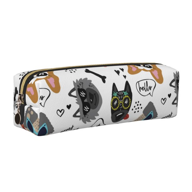 Balery Hip Hop Dog Estuche de Lápices de Cuero Impreso, Estuche para Suministros de Arte, Estuche de Lápices con Cremallera, Estuche de Almacenamiento de Papelería