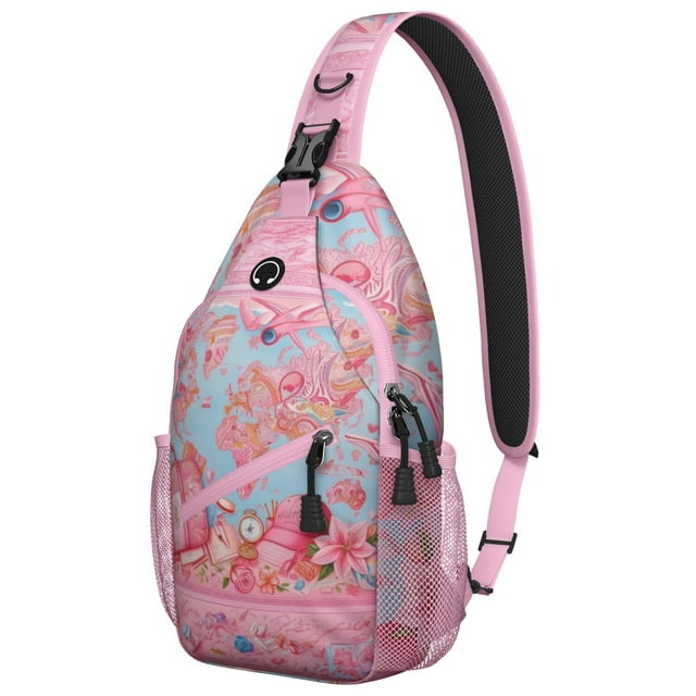 Rocket and Spacecraft Sling Backpack, Moon and Sun Design, Galaxy Nebula Crossbody Bag for Outer Space Lovers