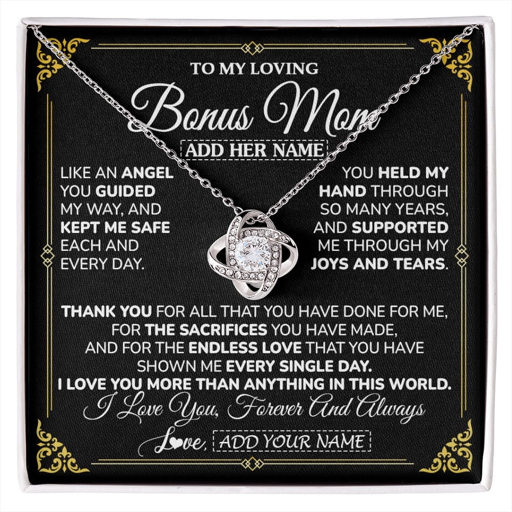 Bonus Mom Without You Necklace, White Love Knot Necklace