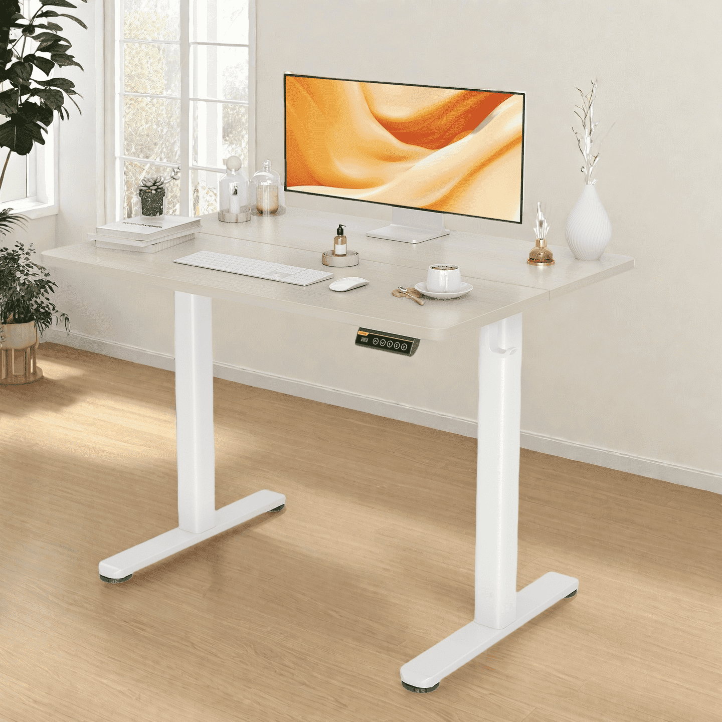 Innovar Home Office Electric Standing Desk 48" x 24 " Height Adjustable Desk, Indoor Sit-Stand Desk,Small Stand Up Computer Desk W/Memory Preset,Nature Top