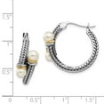 thumbnail image 3 of 925 Sterling Silver With Real 14kt 4mm FW Cultured Pearl Hoop Earrings; for Adults and Teens; for Women and Men, 3 of 3