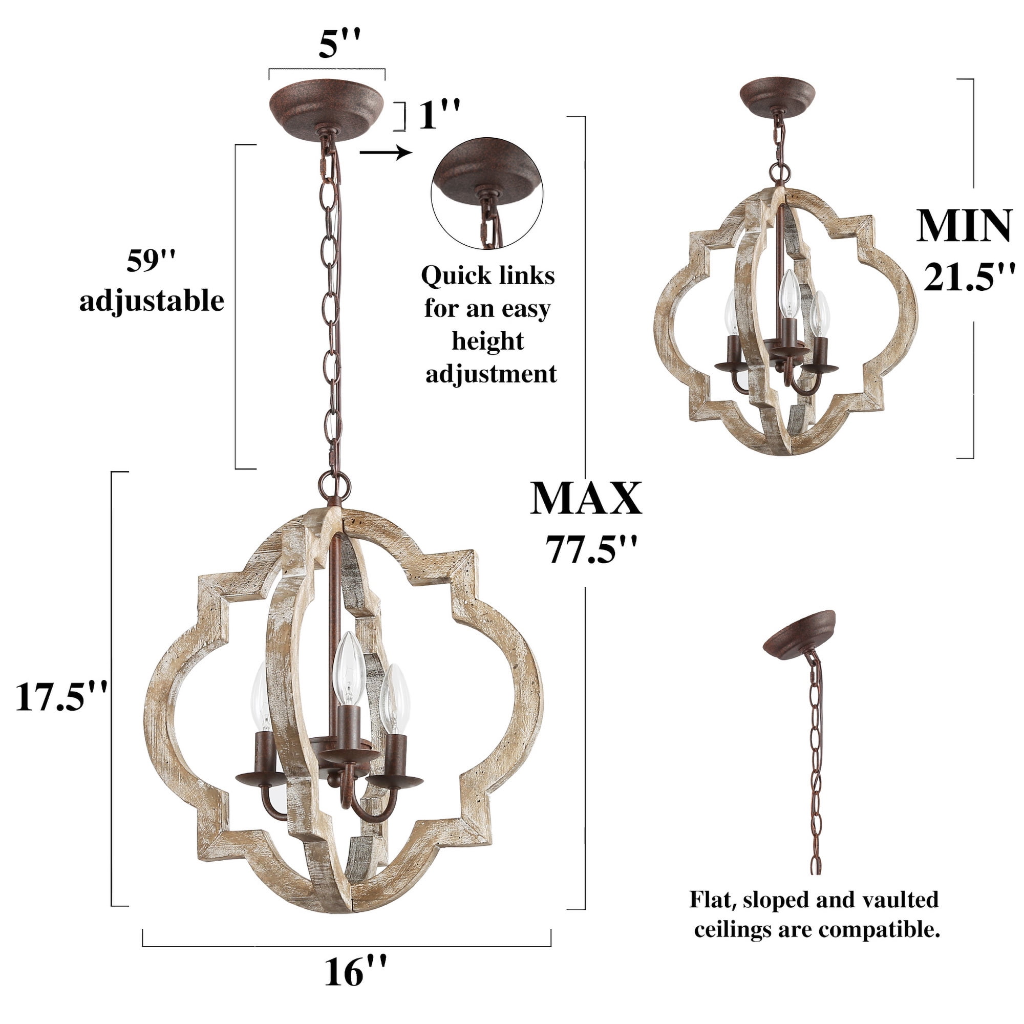 LNC 3-Light Farmhouse Distressed Gray Wood and Rustic Bronze Cage LED Chandelier
