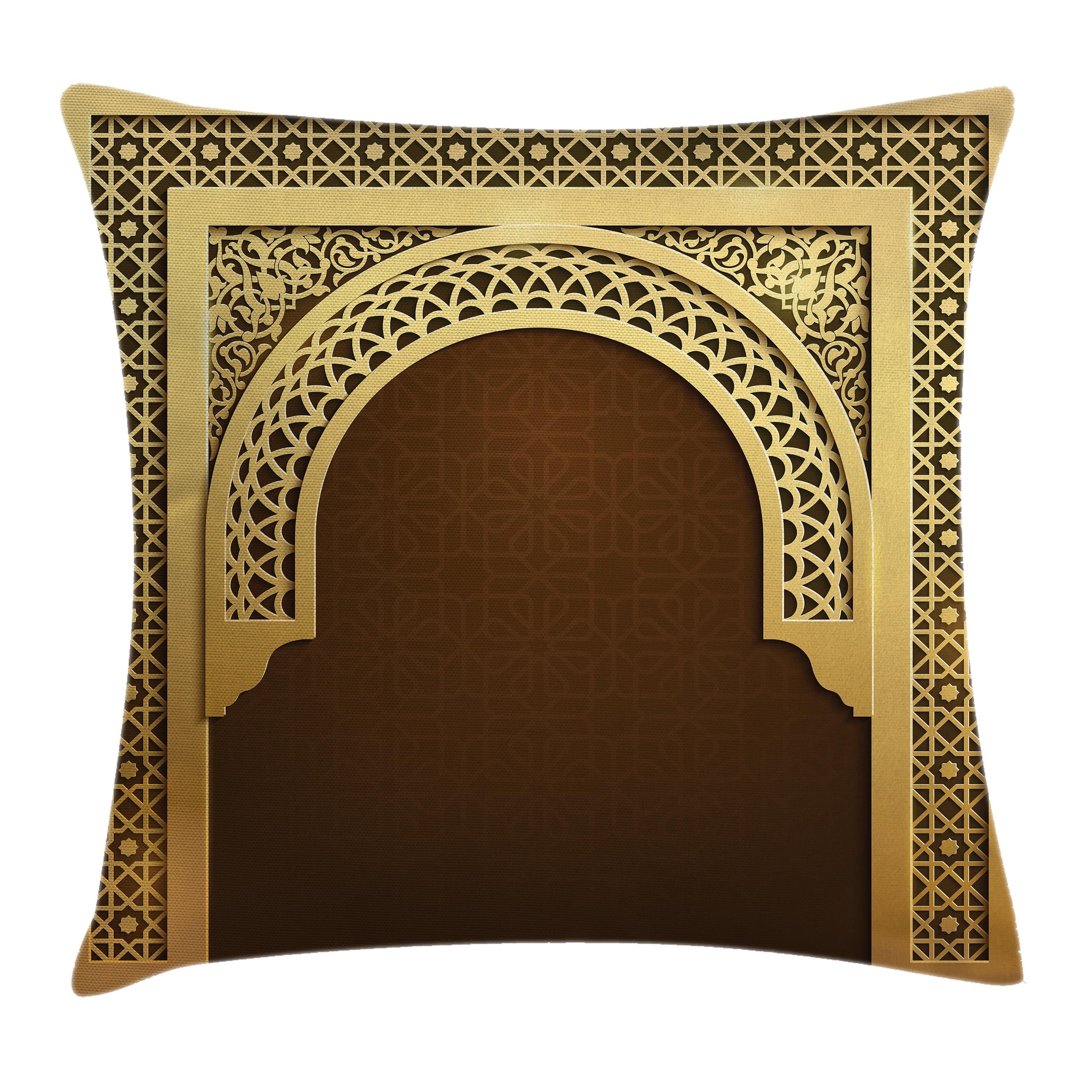 Moroccan Throw Pillow Cushion Cover, Middle Eastern Ramadan Greeting Scroll Arch... by Kozmos