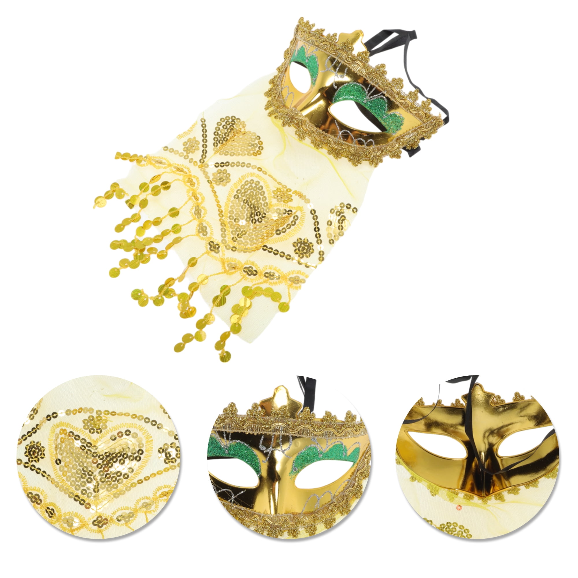 Unique Bargains 1 Box Elegant Veiled Half Face Party Mask Gold Tone