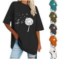 thumbnail image 4 of WREESH Women's Oversized Round-Neck T-Shirts Casual Loose Short Sleeve Printed Blouses Black, 4 of 5