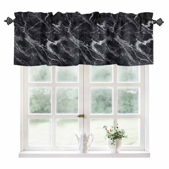 Black Marble Kitchen Valances for Windows 42x18 Inch Kitchen Curtains Valances Rod Pocket Vintage Minimalism White Abstract Texture Bathroom Window Valances for Window Treatment Decor