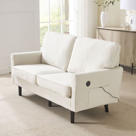 Stylish Fabric Loveseat Breathable Stain-Resistant Boucle 2 Seater Sofa Couch Usb Charging & Comfort Modern Living Room Furniture