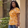 thumbnail image 3 of Agnes Orinda Women's Plus Size Summer Floral Short Sleeve Tie Waist Wrap Blouse 1X Yellow, 3 of 6