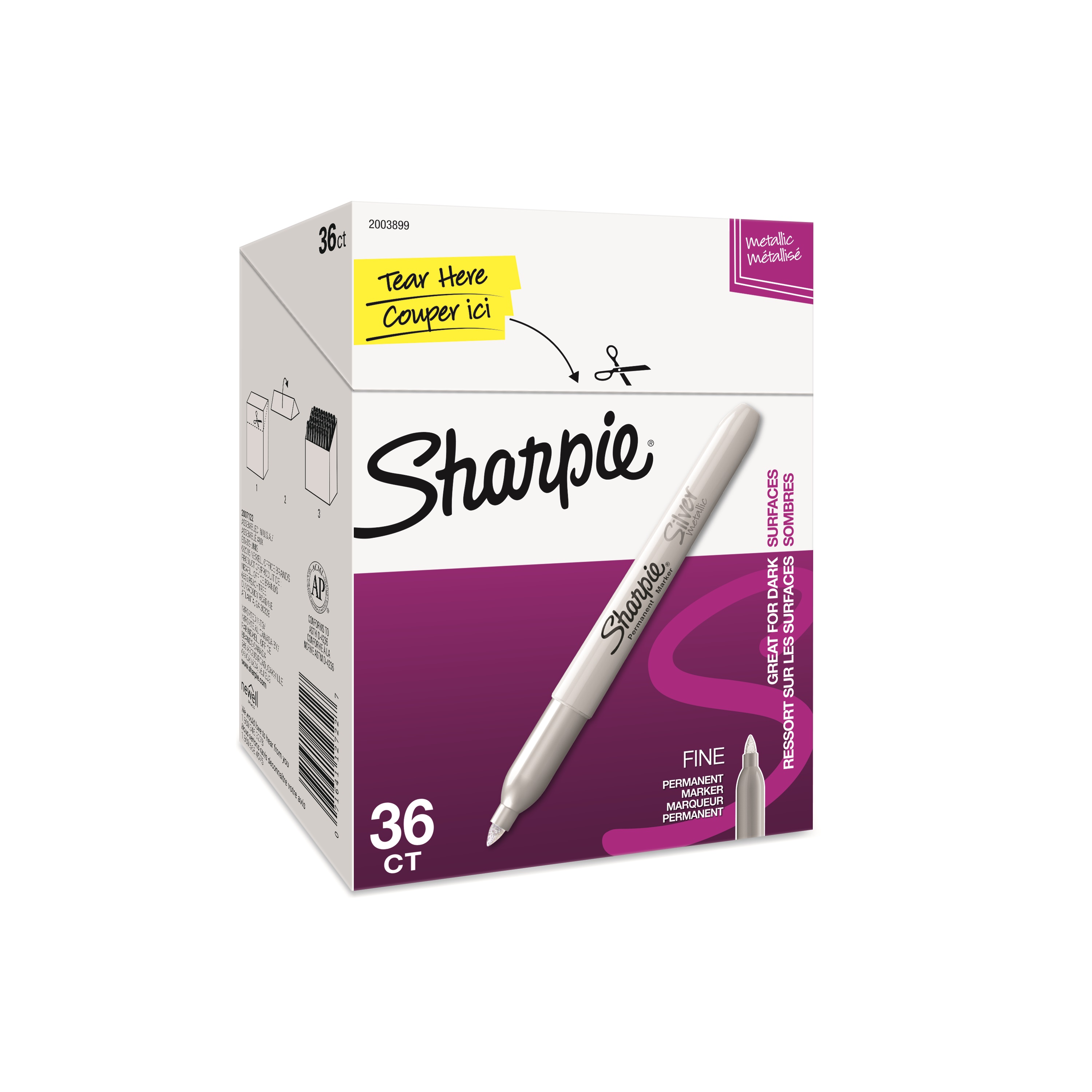 Sharpie Metallic Permanent Markers, Fine Point, Metallic Silver, 36